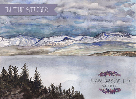 New Zealand Snowy Mountains Watercolor by Hand-Painted Weddings