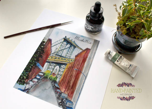 Manhattan Bridge painting by Hand-Painted Weddings