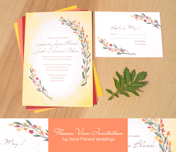 Flower Vine Invitation by Hand-Painted Weddings