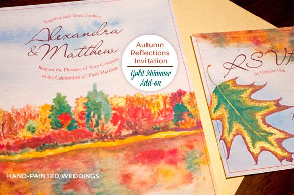 Autumn Reflections invitation with Shimmer Add-On by Hand-Painted Weddings