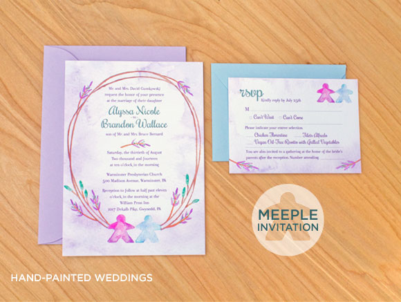 Meeple board gamers invitation by Hand-Painted Weddings