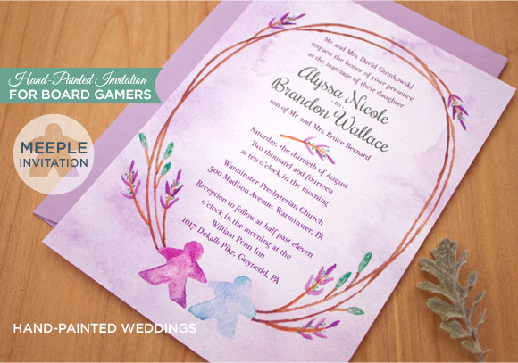 Meeple board gamers invitation by Hand-Painted Weddings