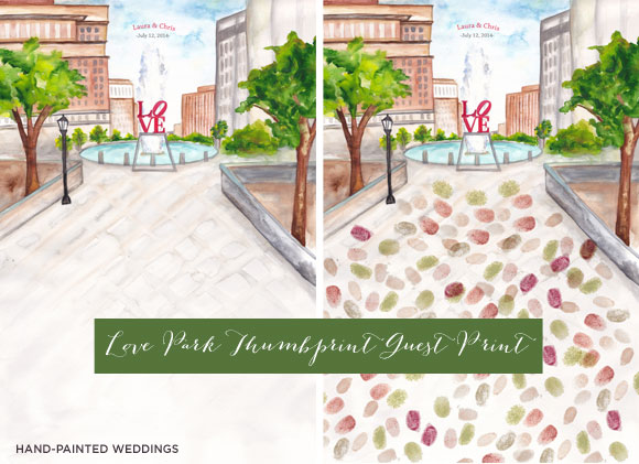 Love Park Thumbprint Guest Print by Hand-Painted Weddings