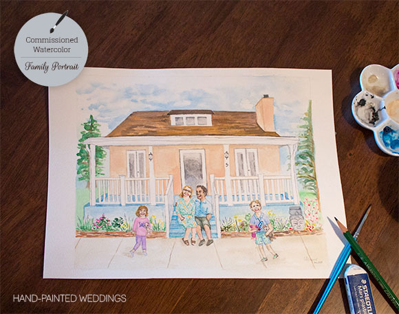 Commissioned Watercolor Family Portrait by Hand-Painted Weddings