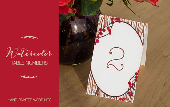 Watercolor Table Numbers by Hand-Painted Weddings