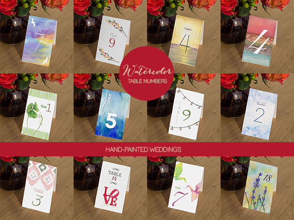 Watercolor Table Numbers by Hand-Painted Weddings