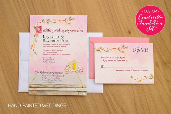 Custom Pink Cinderella invitation set by Hand-Painted Weddings