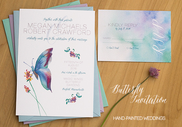 Butterfly wedding invitation by Hand-Painted Weddings