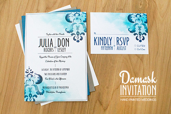 Damask invitation by Hand-Painted Weddings