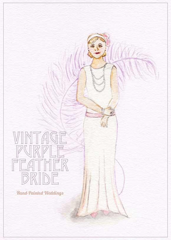 Vintage Purple Feather Bride painted by Hand-Painted Weddings