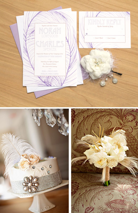 Vintage Purple Feather Wedding inspiration board curated by Hand-Painted Weddings