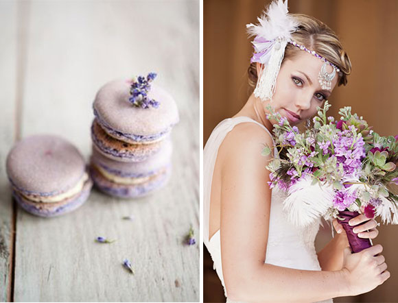 Vintage Purple Feather Wedding inspiration board curated by Hand-Painted Weddings