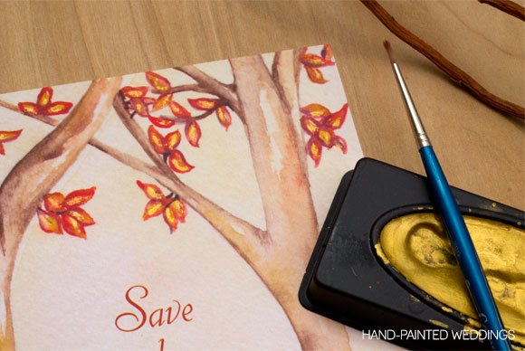 Custom Autumn Wedding Invitation by Hand-Painted Weddings