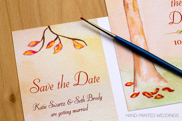 Custom Autumn Wedding Invitation by Hand-Painted Weddings