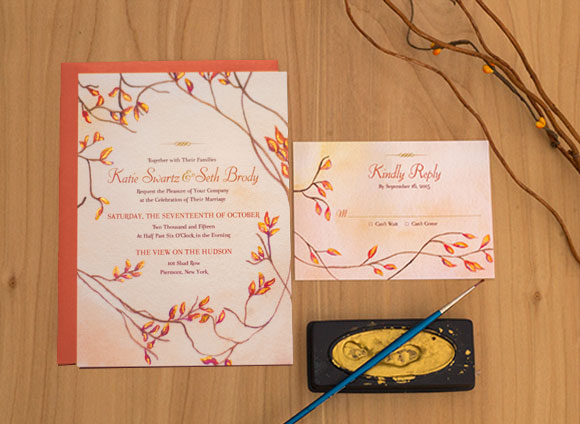 Custom Autumn Wedding Invitation by Hand-Painted Weddings