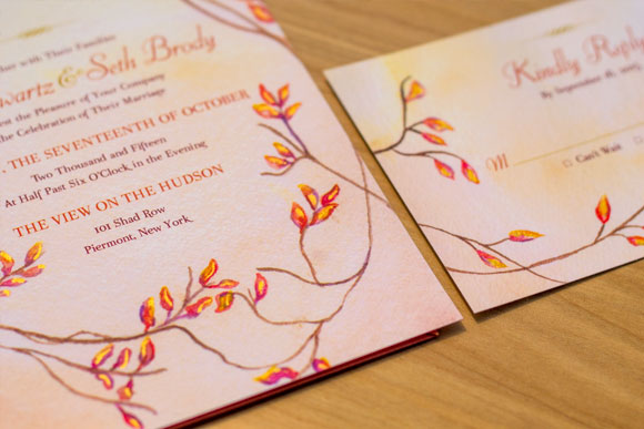 Custom Autumn Wedding Invitation by Hand-Painted Weddings