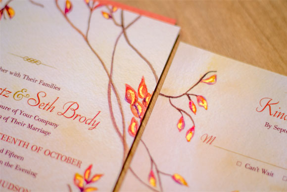 Custom Autumn Wedding Invitation by Hand-Painted Weddings