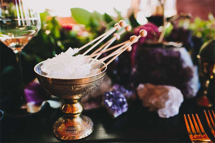 Amethyst Quartz Wedding inspiration for boho wedding curated by Hand-Painted Weddings