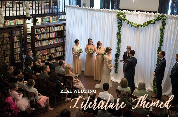 Literature Wedding. Real Wedding. Posted on Hand-Painted Weddings. Photos by Adam Atkinson.