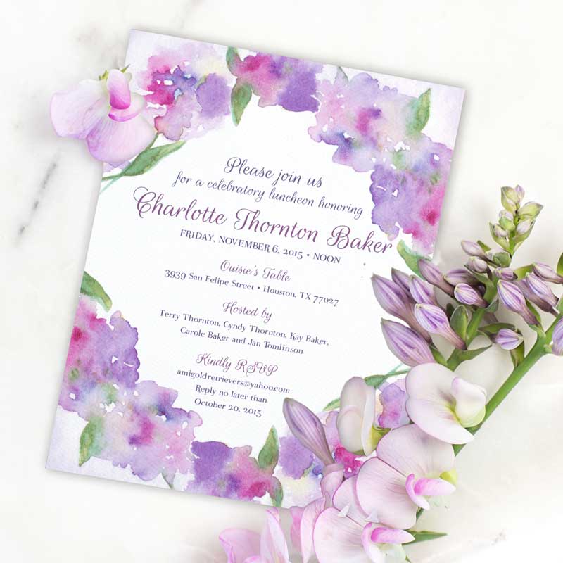 Purple Floral Watercolor Invitation HandPainted Weddings