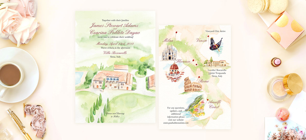 Destination Wedding Invitation In Italy Hand Painted Weddings