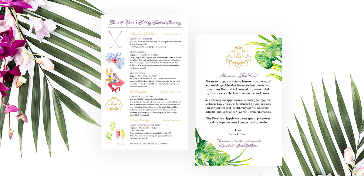 Destination Wedding Itinerary Cards For Punta Cana Wedding Hand