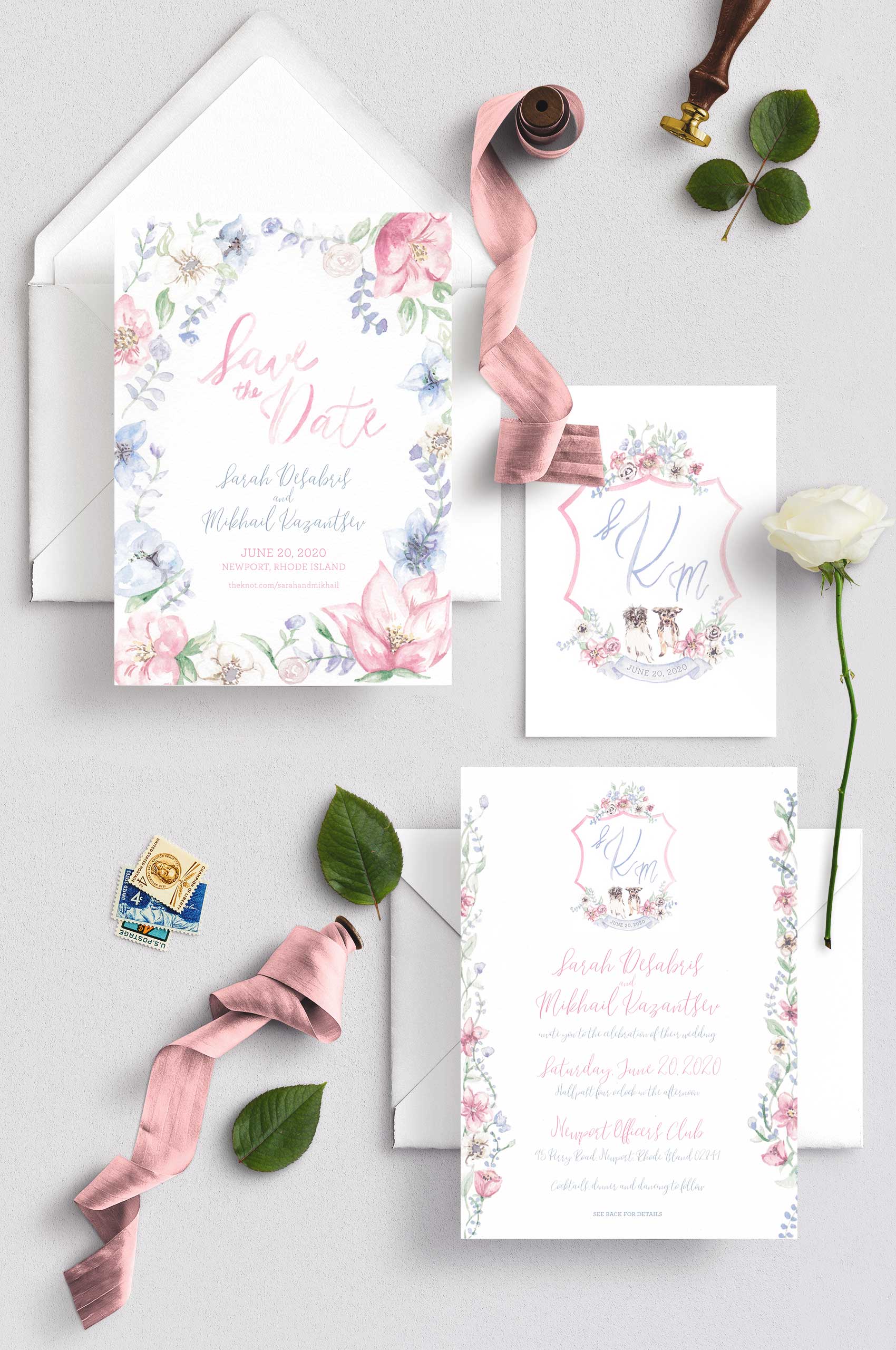 floral_dog_crest_wedding_invitation