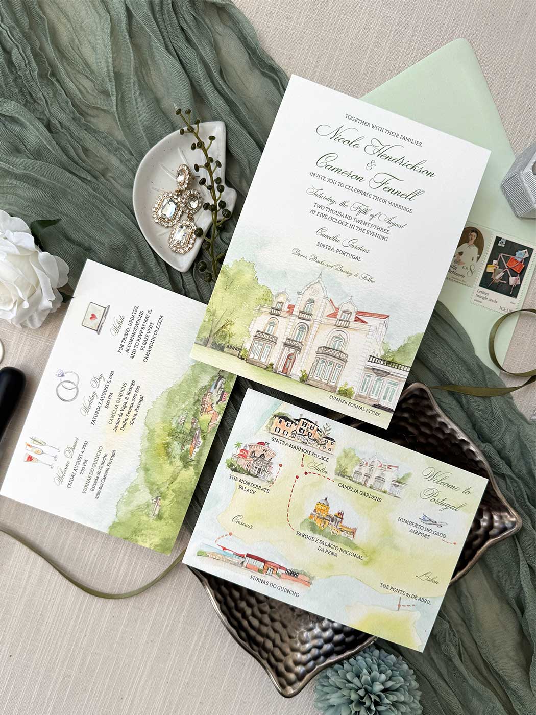 Camelia gardens wedding invitation